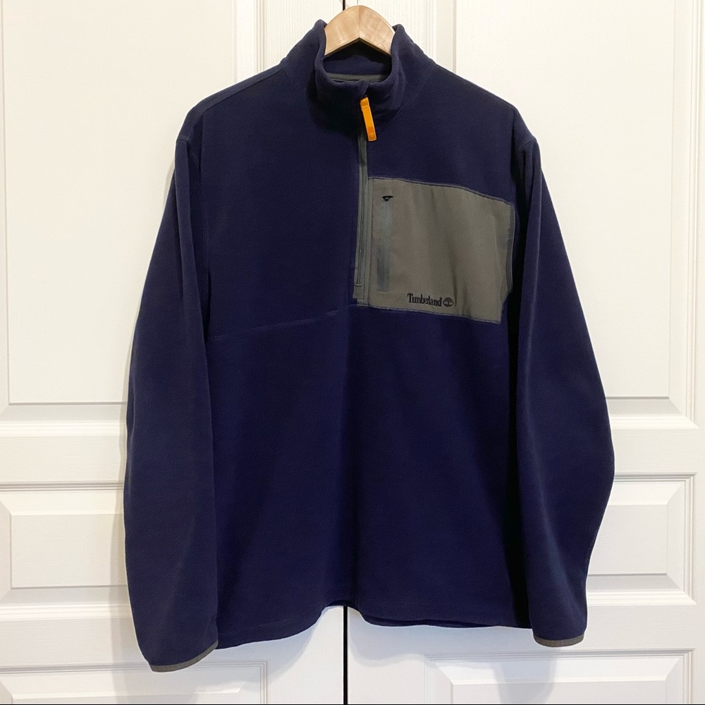 Timberland 1/4 Zip Micro Fleece Jacket Pullover Hiking Shirt Blue Mens XL